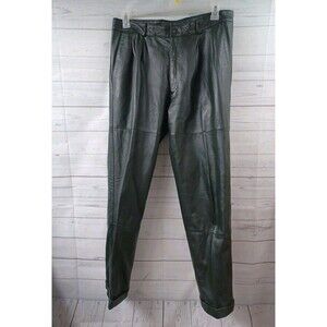 Vilanto Leather Biker Moto Pants Womens 34 Green High Rise Straight Leg Zip Fly